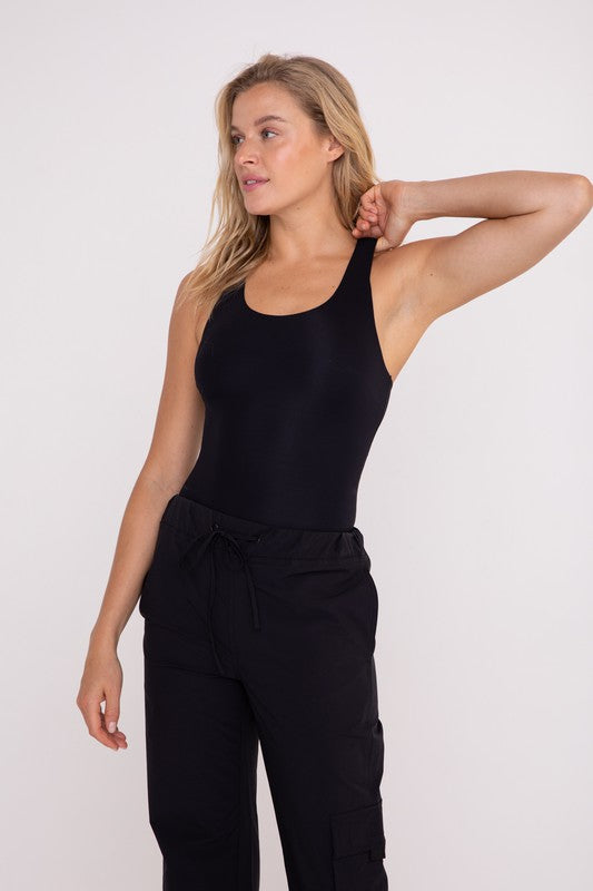 Double-Layered Racerback Bodysuit - Black