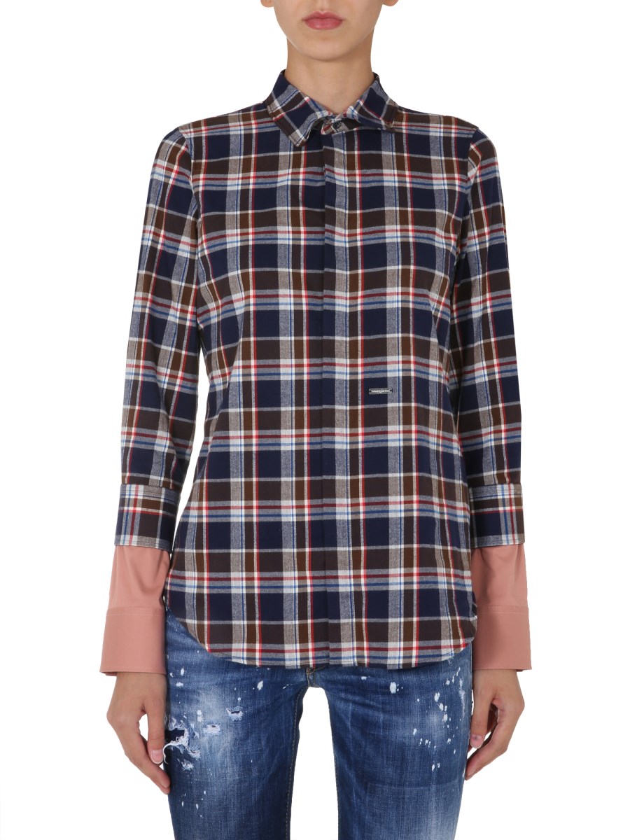 DSQUARED    COTTON FLANNEL SHIRT WITH DOUBLE CUFF