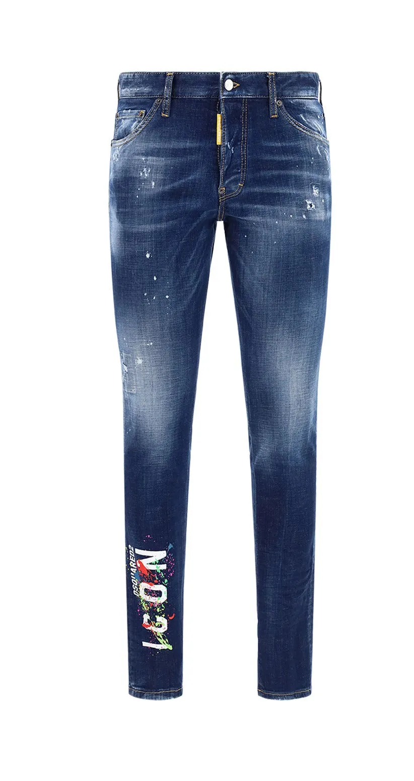 Dsquared2 Logo Printed Distressed Jeans