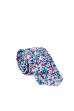 Edward Floral Print Necktie - Turquoise & Pink