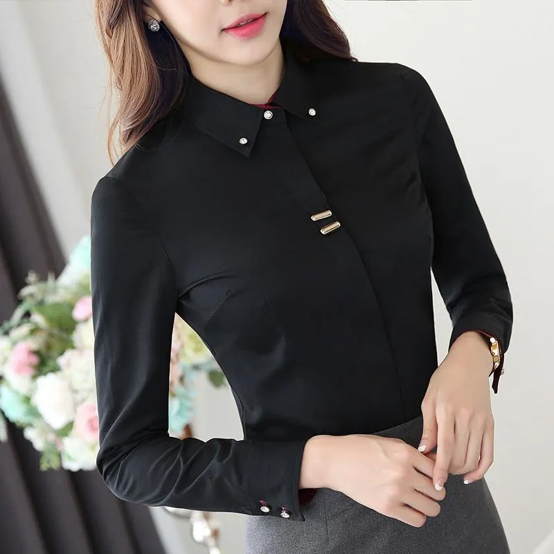 Elegant Female Casual Long Sleeve Turn-down Collar Autumn Blouse Shirt