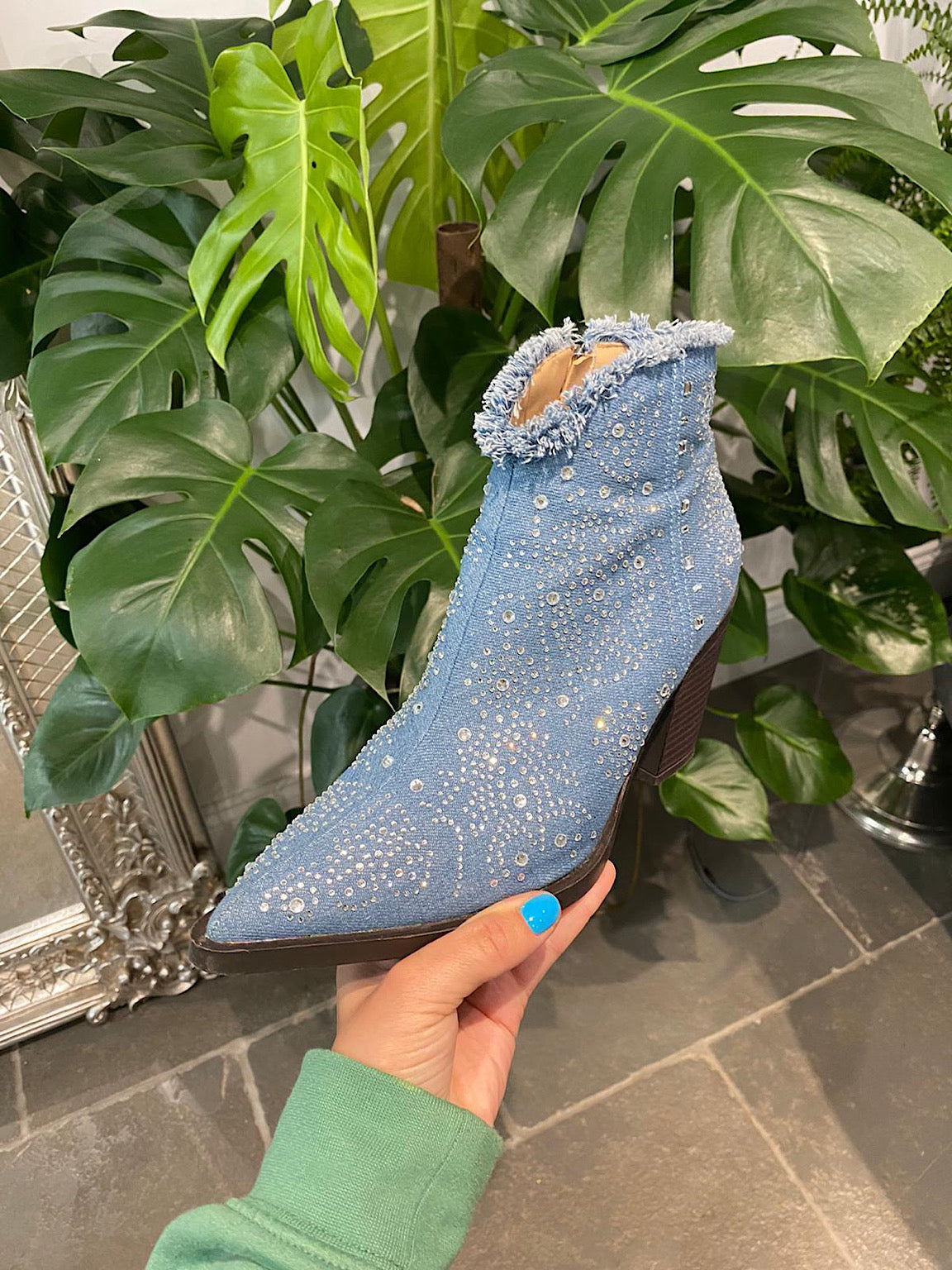 Embellished Denim Western Boots