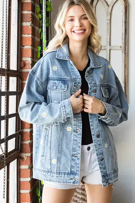 Embroidered Flower Denim Jacket