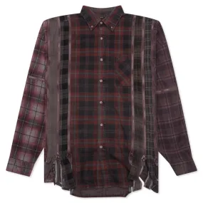 Flannel Shirt 7 Cuts Zipped Wide Shirt Over Dye - Brown