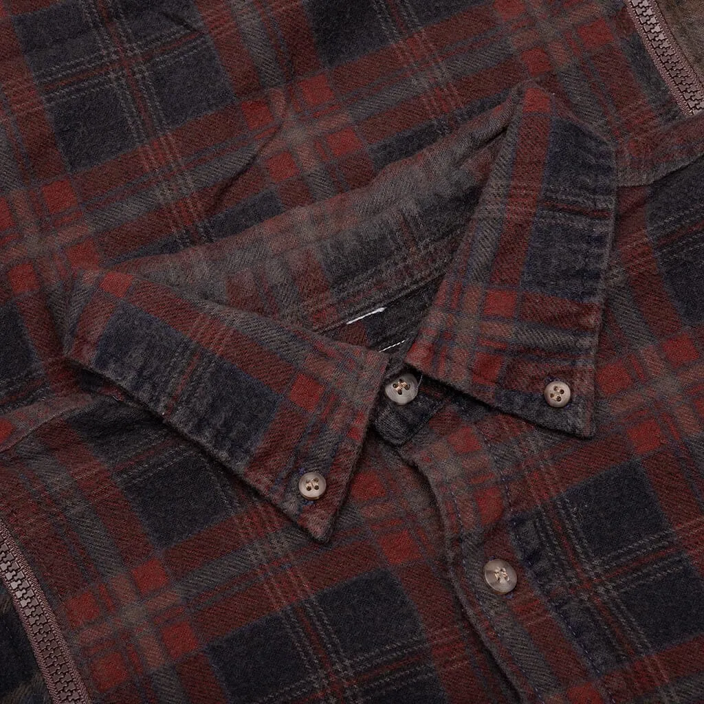 Flannel Shirt 7 Cuts Zipped Wide Shirt Over Dye - Brown