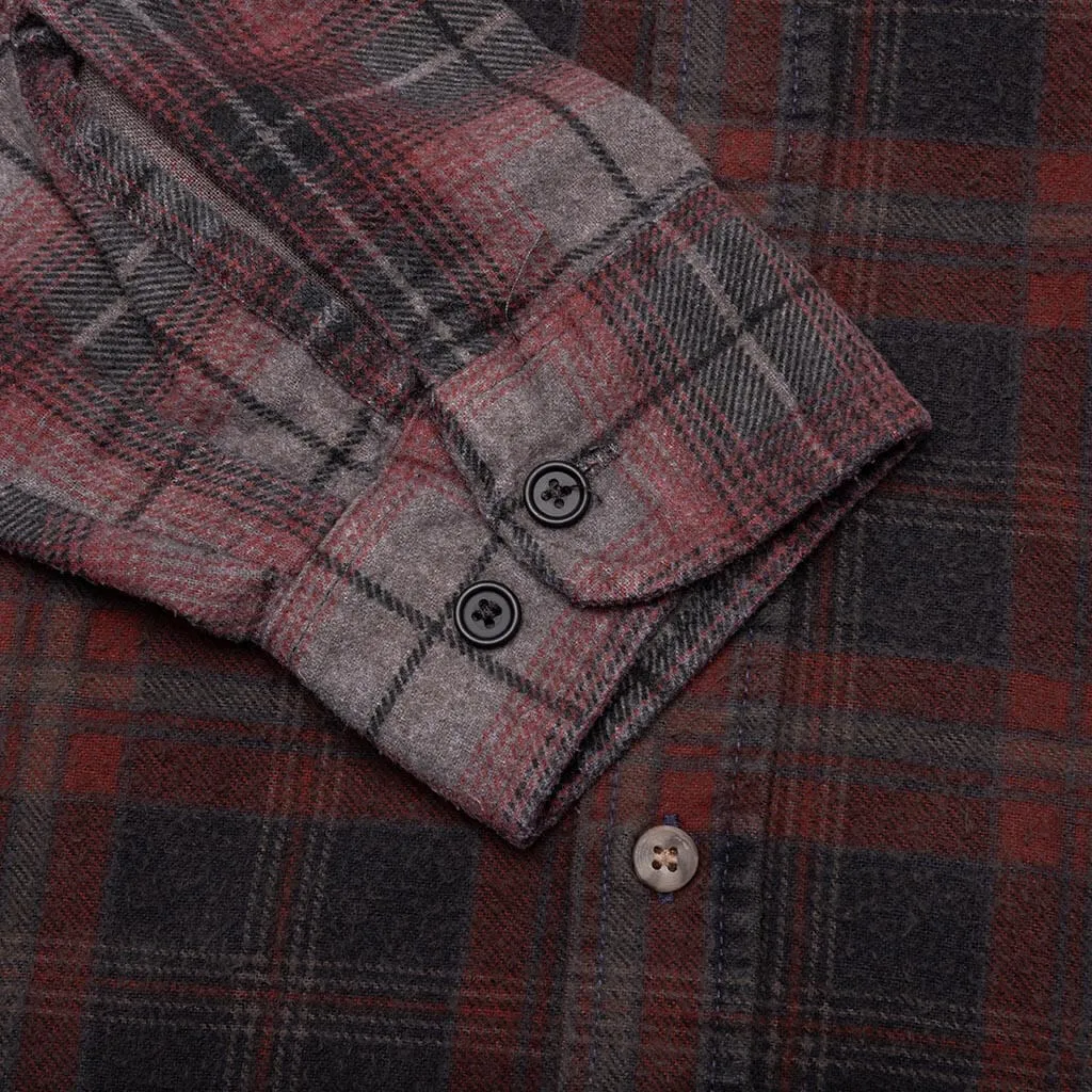 Flannel Shirt 7 Cuts Zipped Wide Shirt Over Dye - Brown