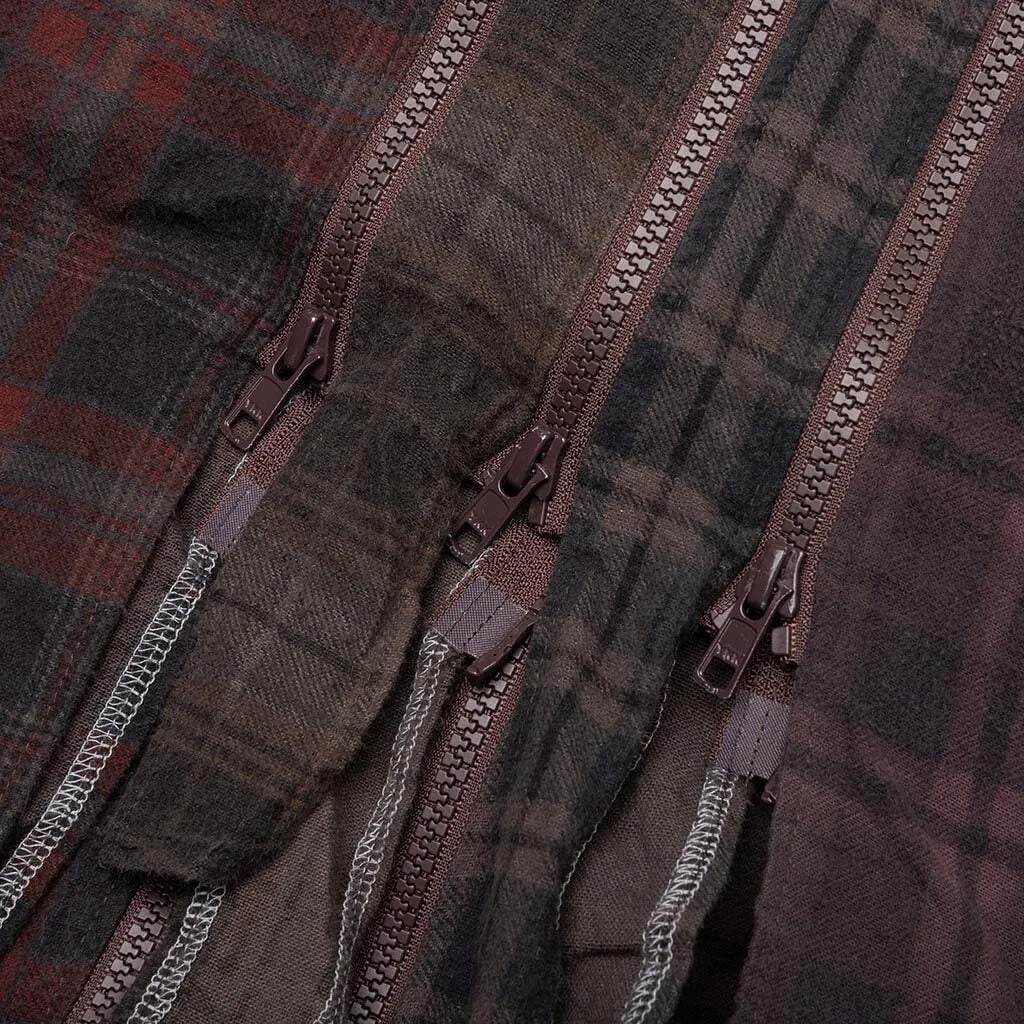 Flannel Shirt 7 Cuts Zipped Wide Shirt Over Dye - Brown