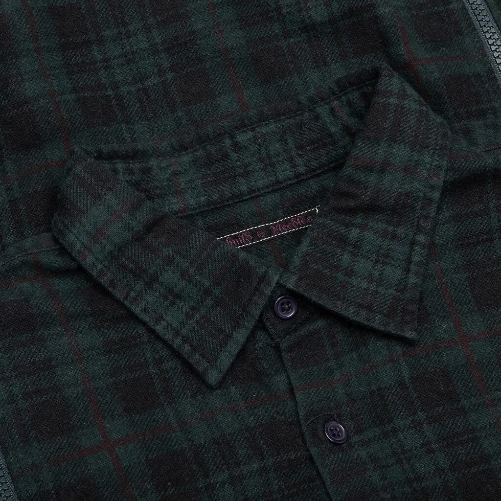 Flannel Shirt 7 Cuts Zipped Wide Shirt Over Dye - Green