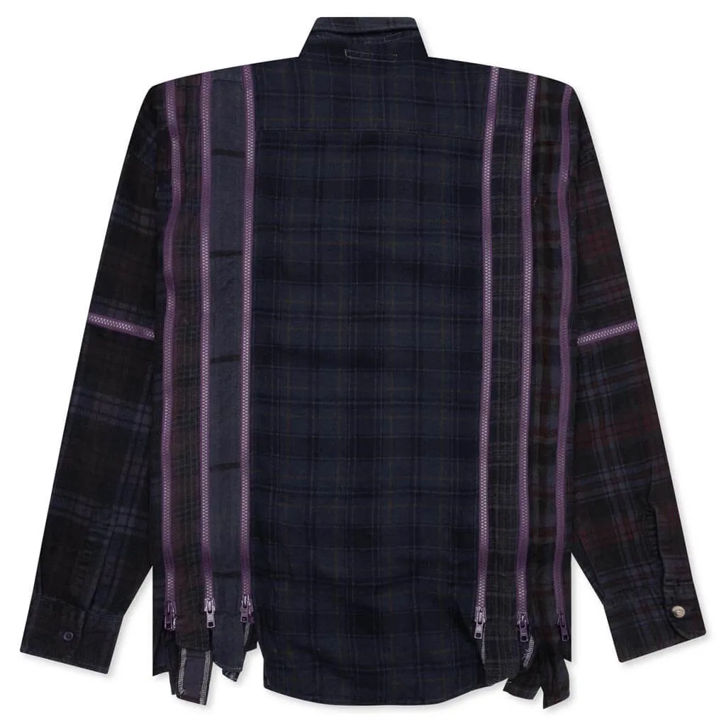 Flannel Shirt 7 Cuts Zipped Wide Shirt Over Dye - Purple