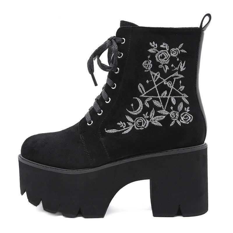 Flower Platform Ankle Boots