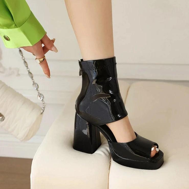 Glossy Leather Heel Boots - XYJ-5708 Women's Casual Shoes