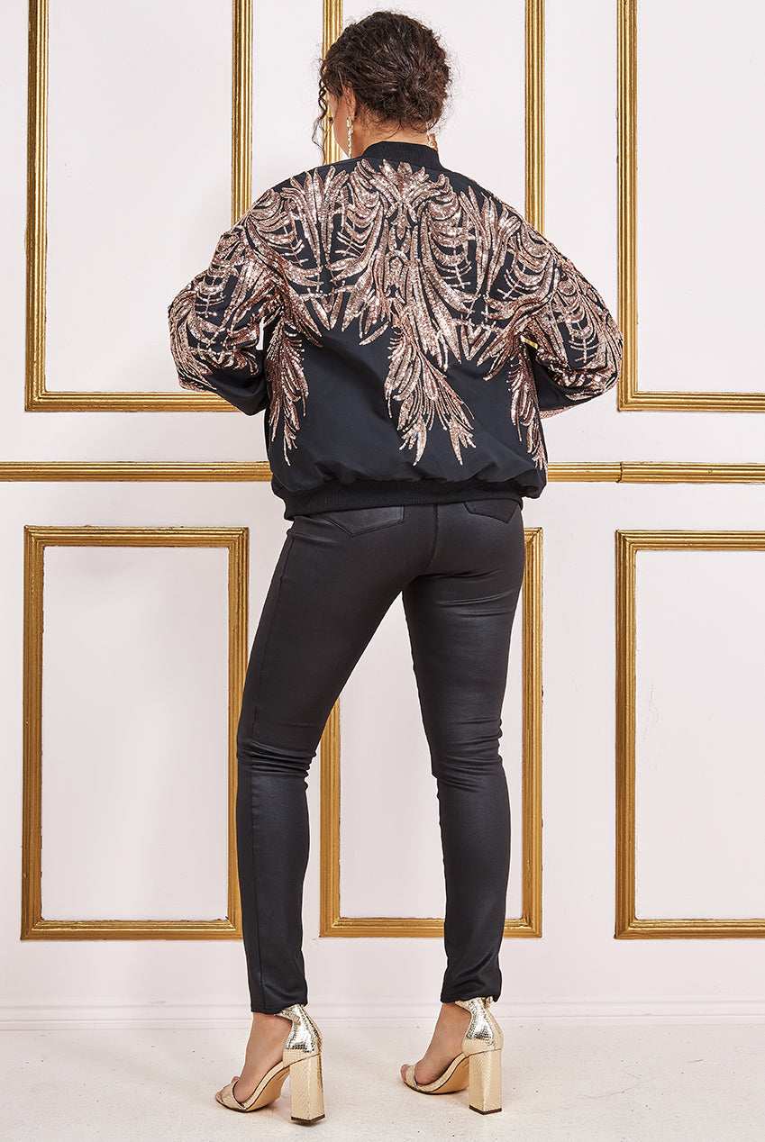 Goddiva Sequin Embroidered Bomber Jacket