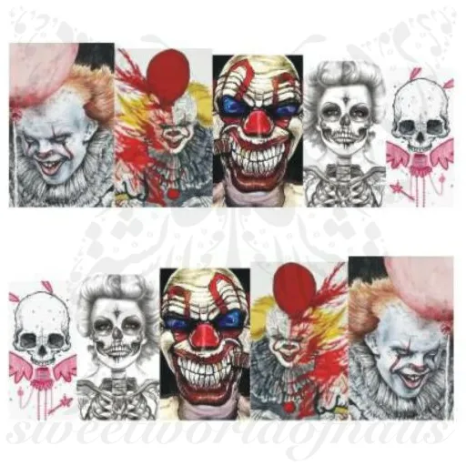 Halloween Nail Art Clown Water Wraps