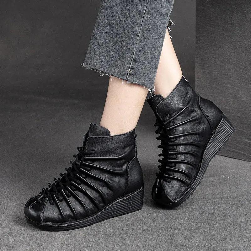 Handmade Leather Wedge Heels Ankle Boots - AZ332 Women's Casual Shoes