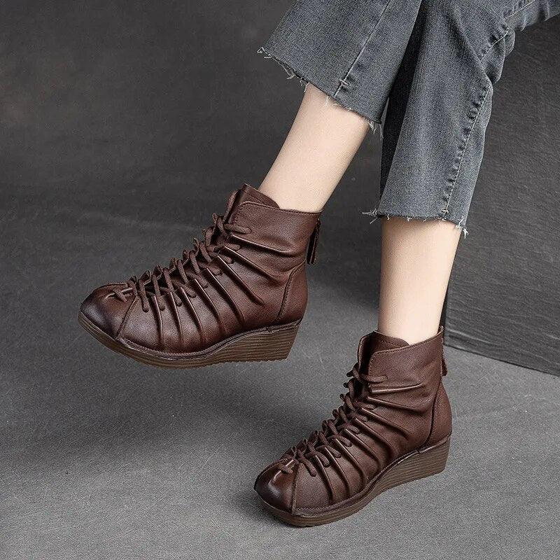 Handmade Leather Wedge Heels Ankle Boots - AZ332 Women's Casual Shoes