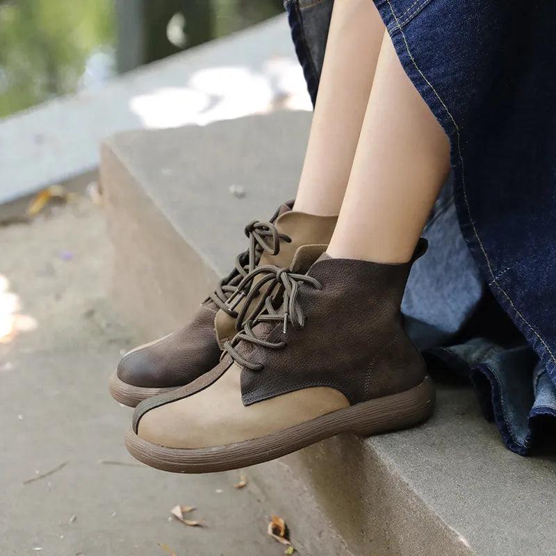 Handmade Soft Leather Ankle Boots Flats for Women - TF121 Casual Shoes