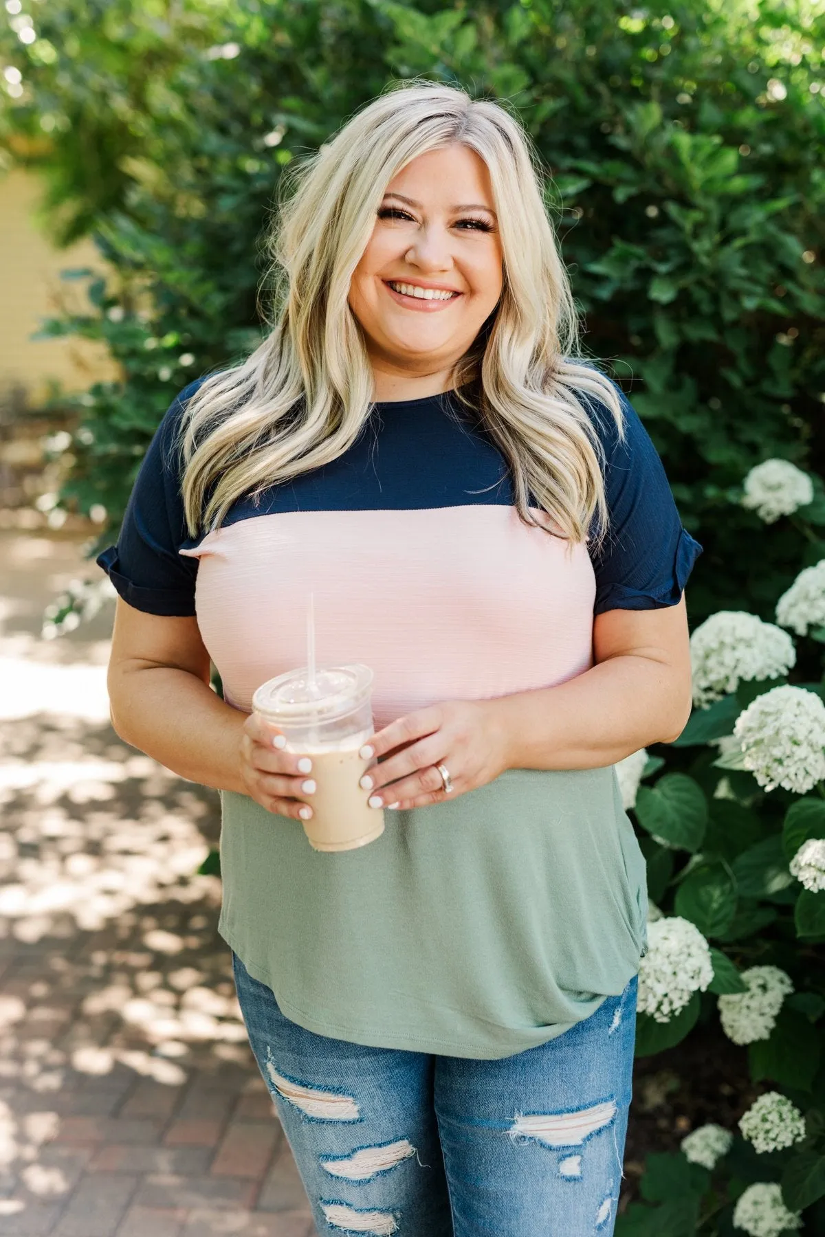 Happily Yours Color Block Top- Navy, Blush, & Sage