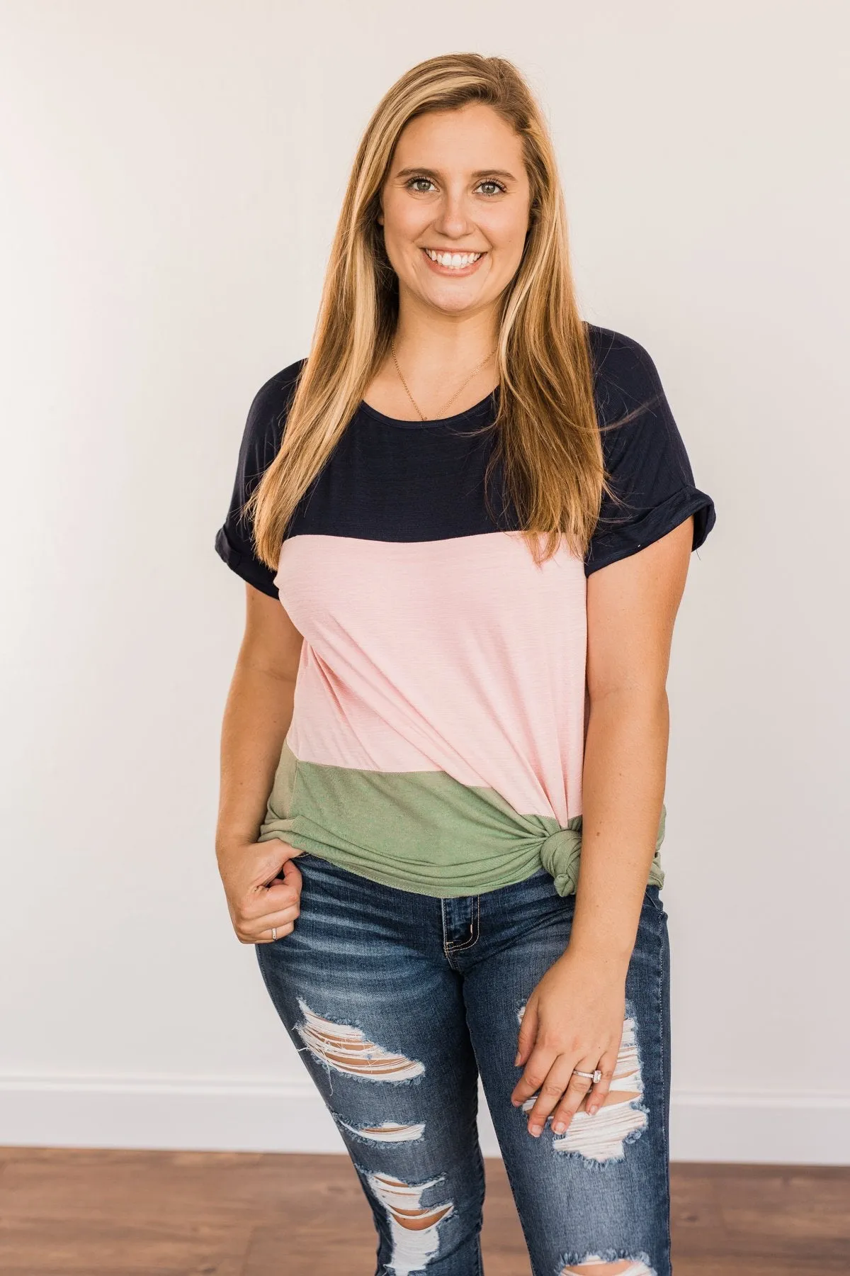 Happily Yours Color Block Top- Navy, Blush, & Sage