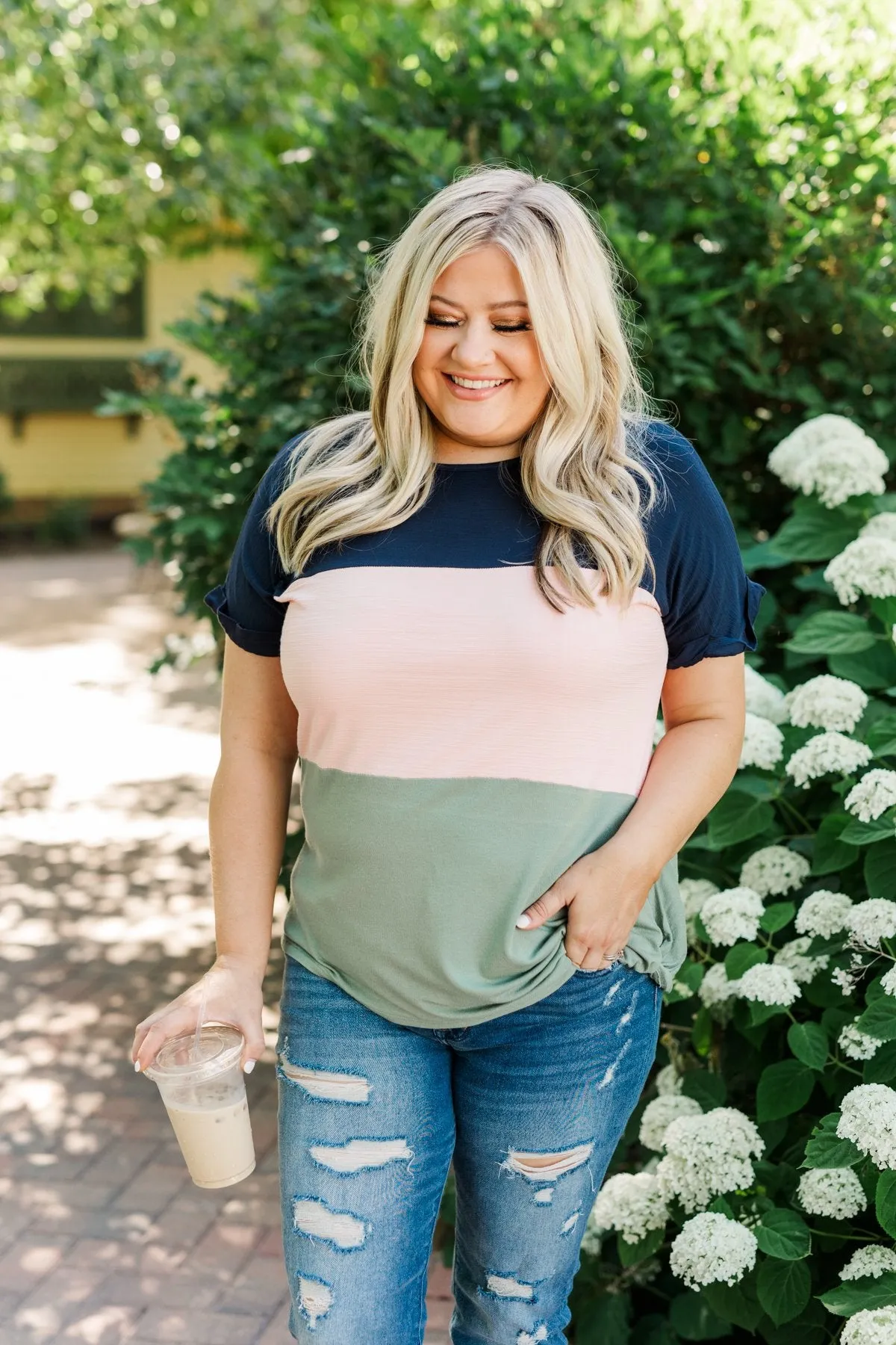 Happily Yours Color Block Top- Navy, Blush, & Sage