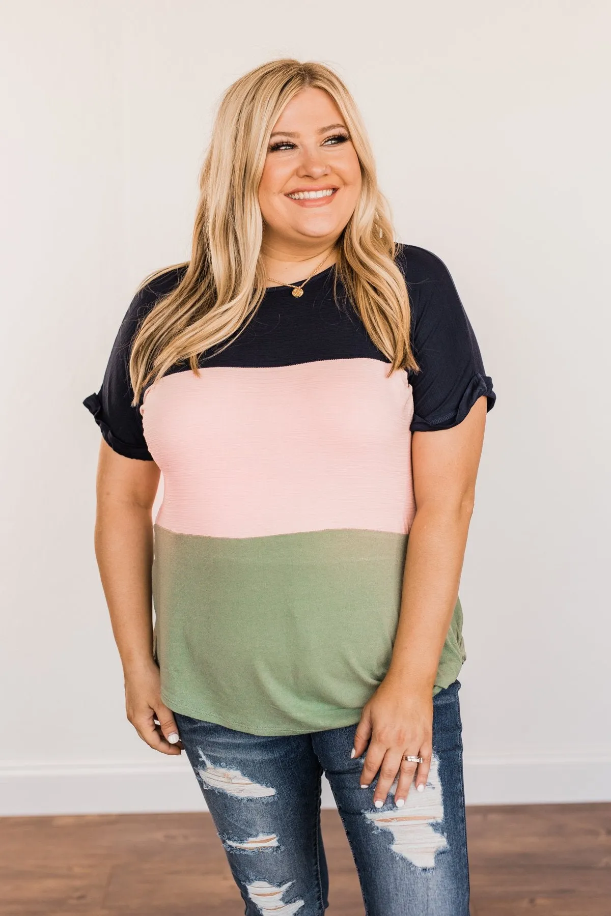 Happily Yours Color Block Top- Navy, Blush, & Sage