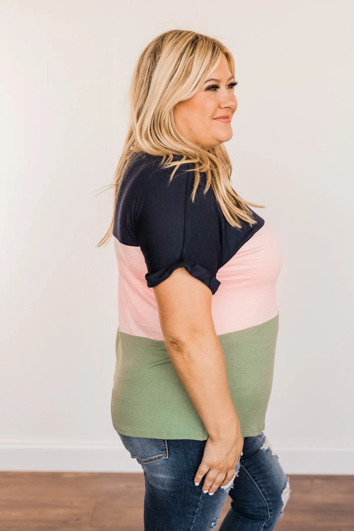 Happily Yours Color Block Top- Navy, Blush, & Sage