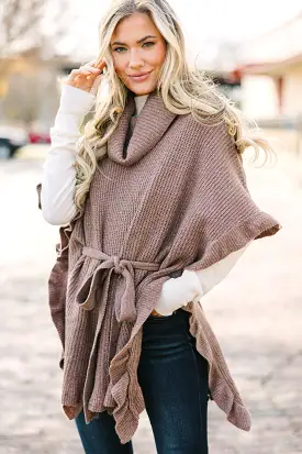 Happy To Be Here Brown Turtleneck Poncho