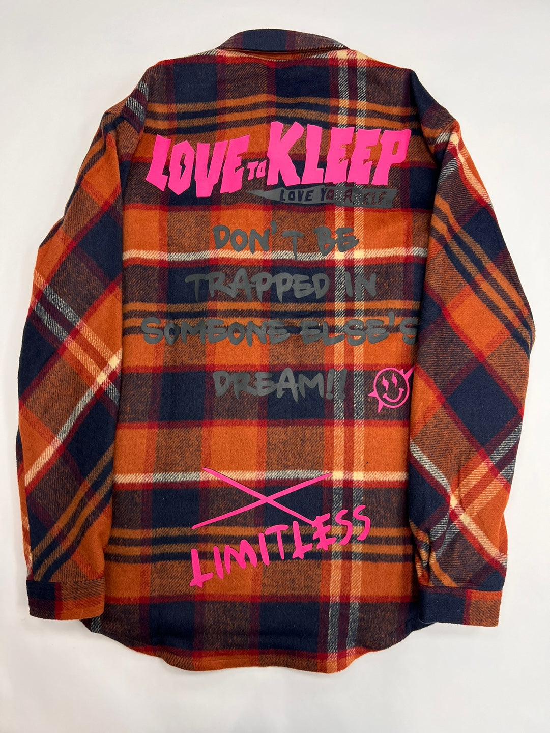 KLEEP Graphic Print Plaid Shirt Jacket - Orange