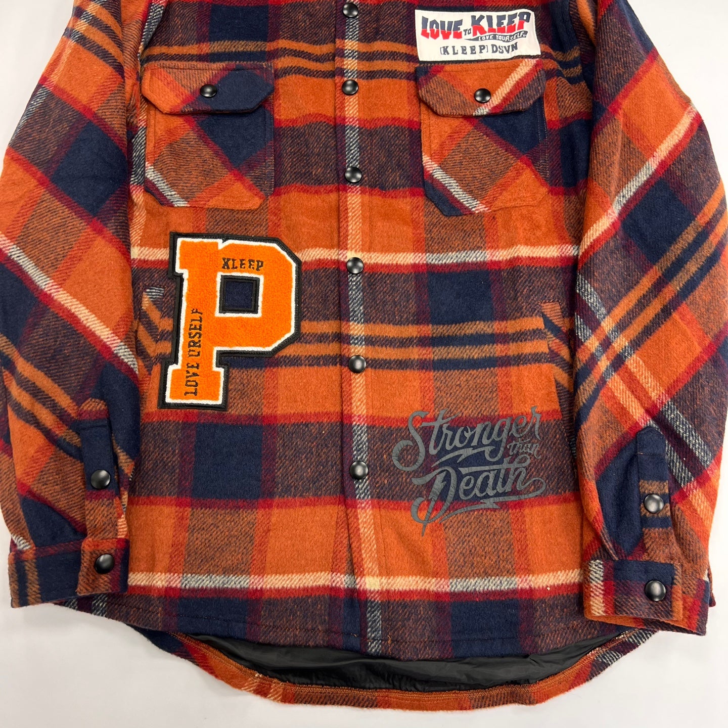 KLEEP Graphic Print Plaid Shirt Jacket - Orange