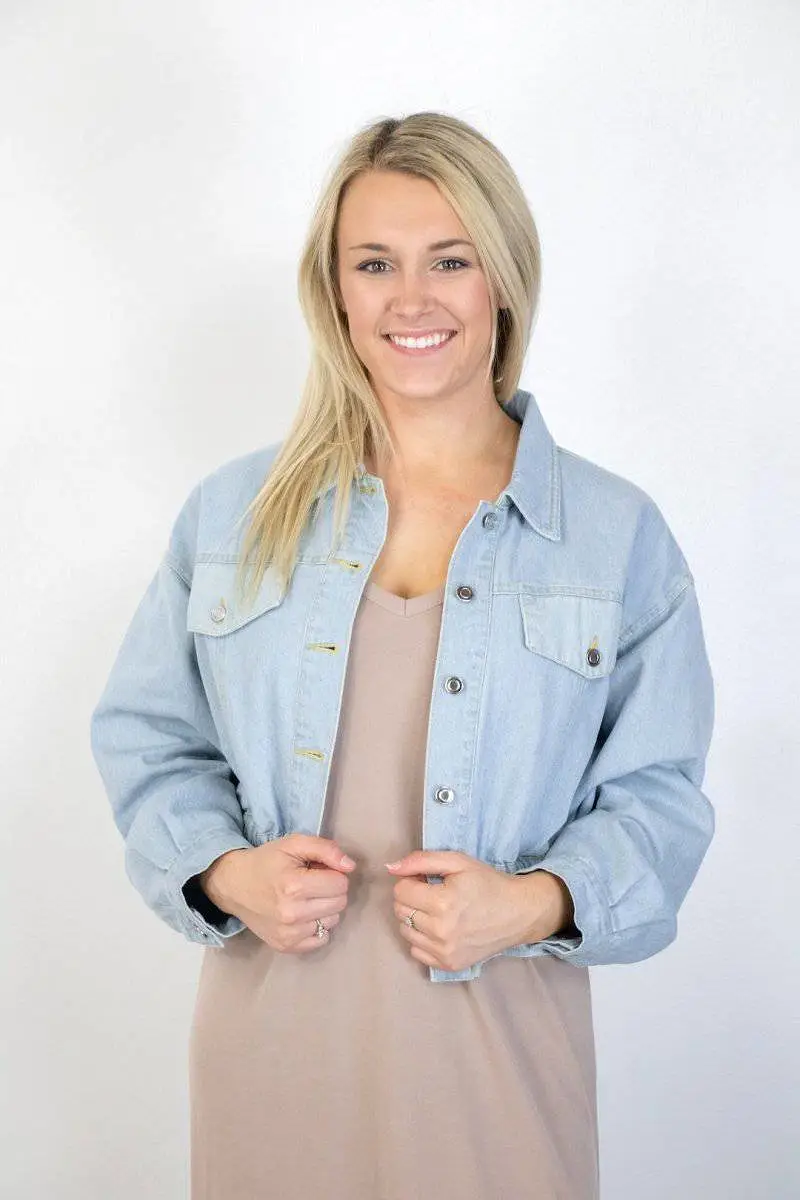 Light Wash Denim Puff Sleeve Crop Jacket