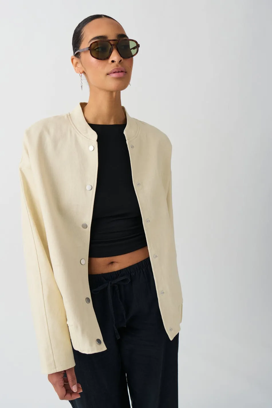 Linen blend bomber jacket