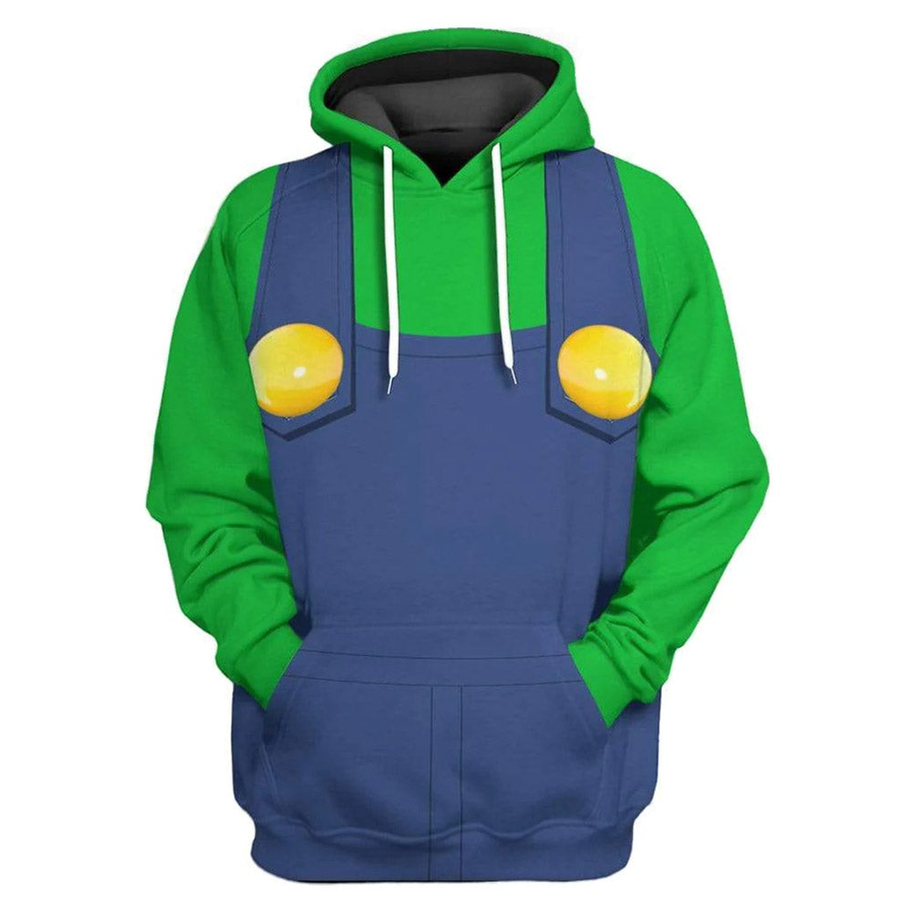 Luigi Cosplay Hoodie 3D Printed Hooded Sweatshirt Men Women Casual Streetwear Pullover