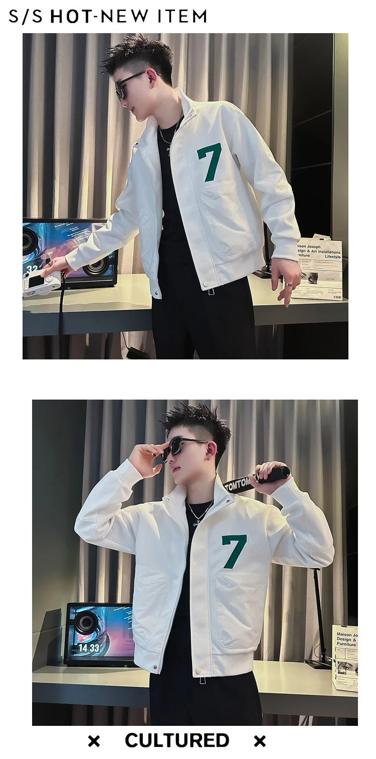 Men's Fashion Printed Pattern Rib Sleeve Casual Style Bomber Jacket