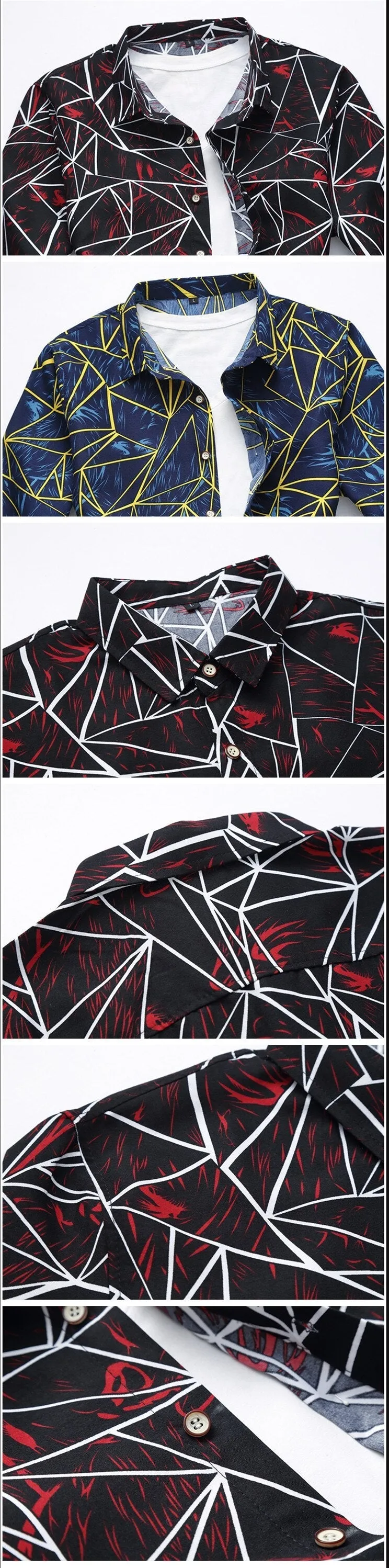 Men's Flower Printed Turn-Down Collar Casual Long Sleeve Slim Shirt