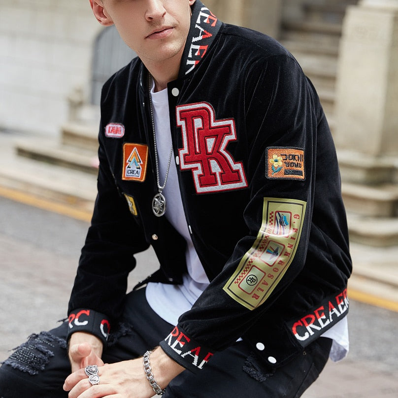 Men's Hip Hop Badge Embroidery Streetwear Casual Baseball Jacket