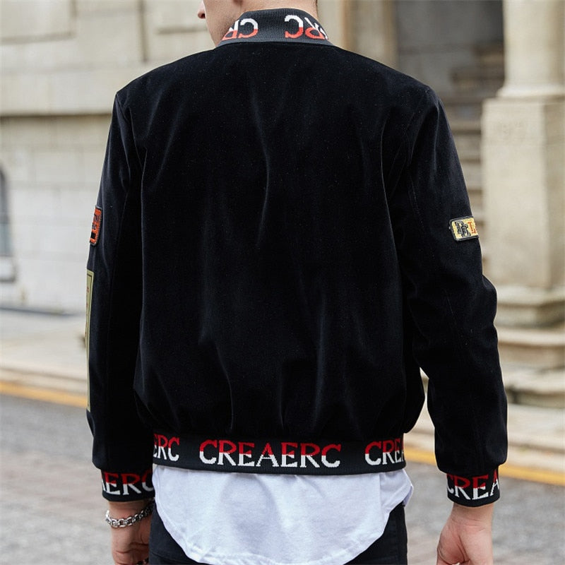 Men's Hip Hop Badge Embroidery Streetwear Casual Baseball Jacket