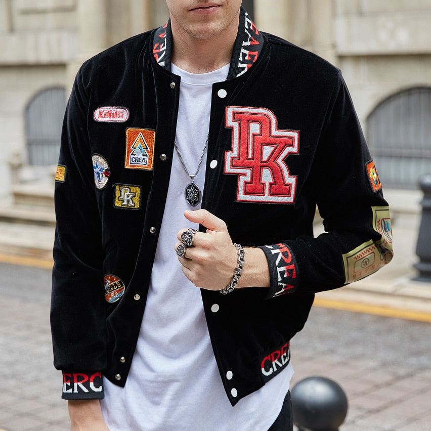 Men's Hip Hop Badge Embroidery Streetwear Casual Baseball Jacket