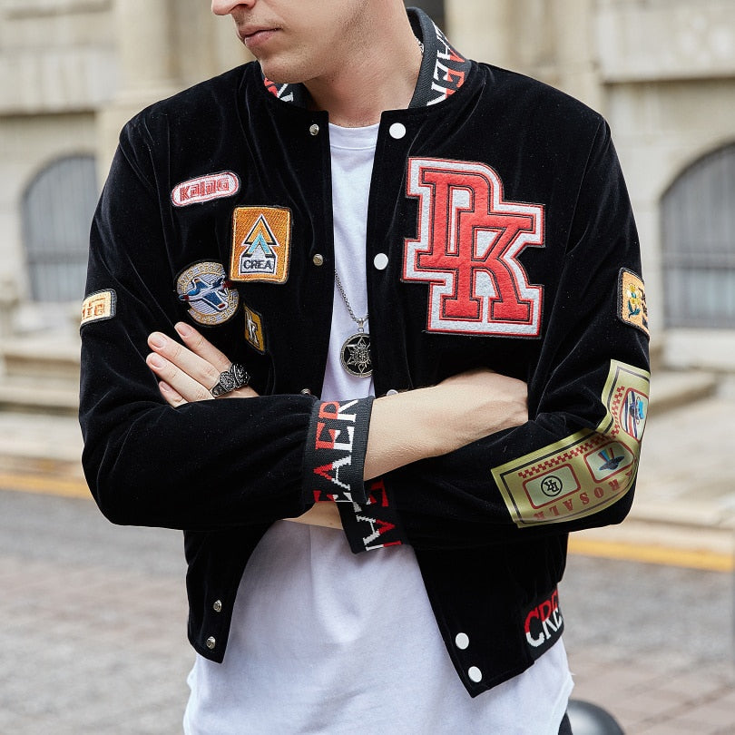 Men's Hip Hop Badge Embroidery Streetwear Casual Baseball Jacket