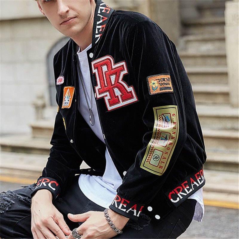 Men's Hip Hop Badge Embroidery Streetwear Casual Baseball Jacket