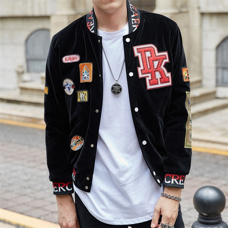 Men's Hip Hop Badge Embroidery Streetwear Casual Baseball Jacket