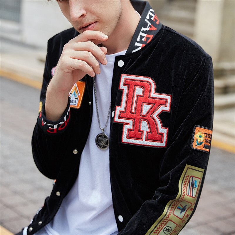 Men's Hip Hop Badge Embroidery Streetwear Casual Baseball Jacket