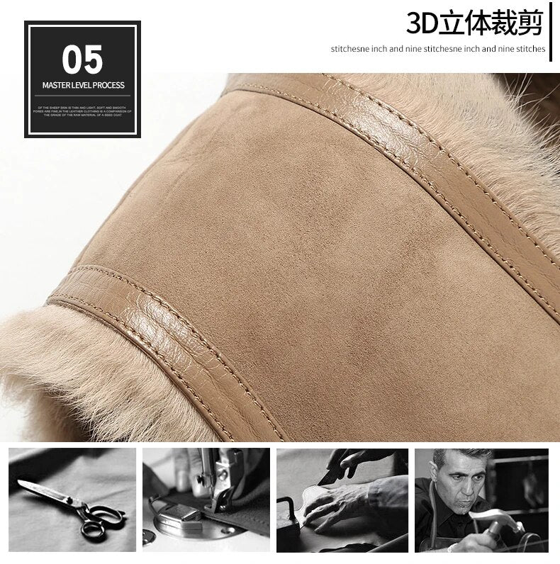 Men's Sheepskin Leather Shearling Real Fur Sleeveless V-Neck Vestcoat