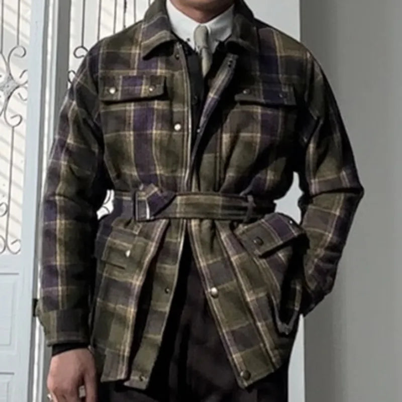 Men's Vintage Hunting Korean Plaid Casual Streetwear Warm Jacket