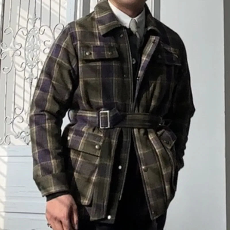 Men's Vintage Hunting Korean Plaid Casual Streetwear Warm Jacket