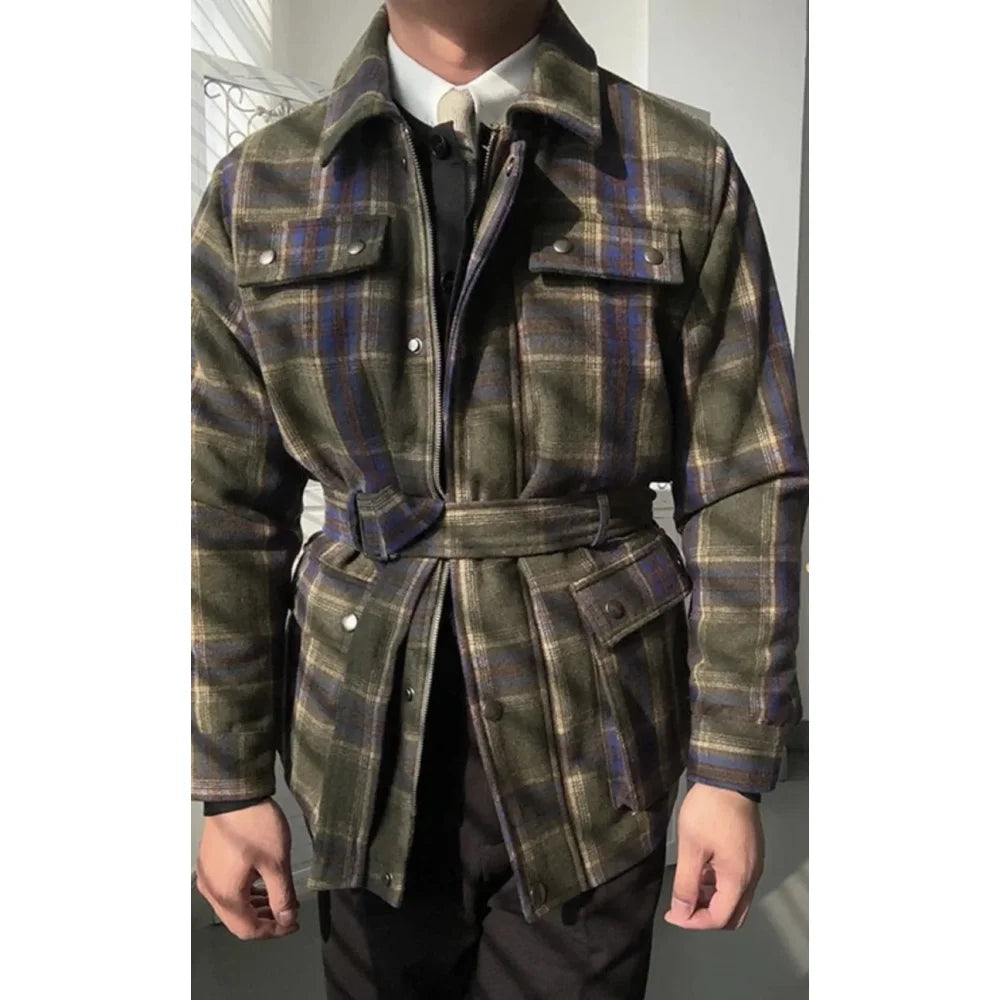 Men's Vintage Hunting Korean Plaid Casual Streetwear Warm Jacket