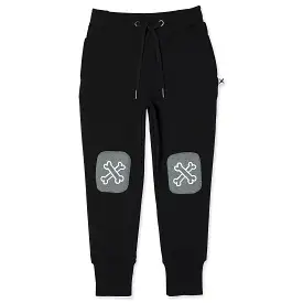 Minti Bones Furry Patch Trackies - Black/Charcoal