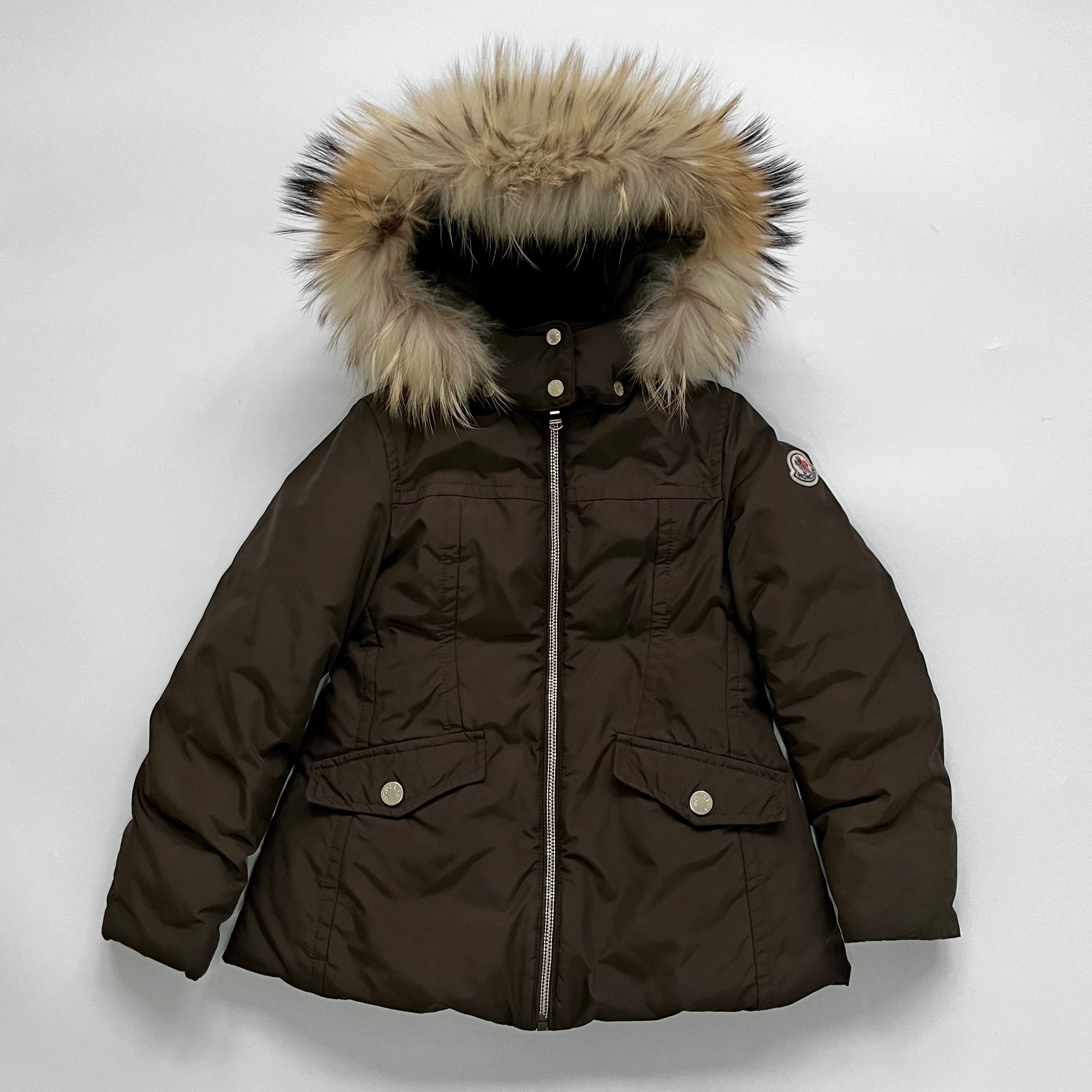 Moncler Brown Down Filled Coat With Fur Trim: 8 Years