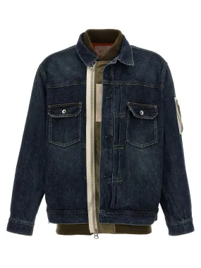 Nylon Insert Denim Jacket Casual Jackets, Parka Blue