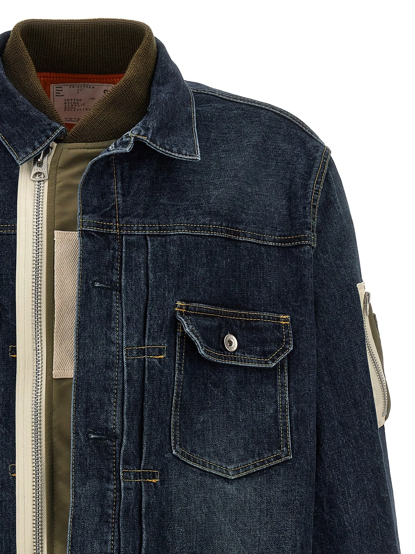 Nylon Insert Denim Jacket Casual Jackets, Parka Blue