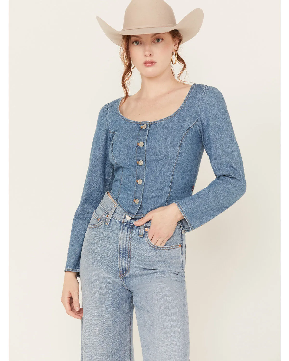 Product Name:  Levi's Women's Daryn Corset Long Sleeve Denim Shirt