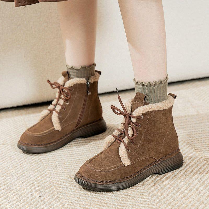 QX1215 Handmade Women's Casual Shoes - Suede Leather Ankle Boots